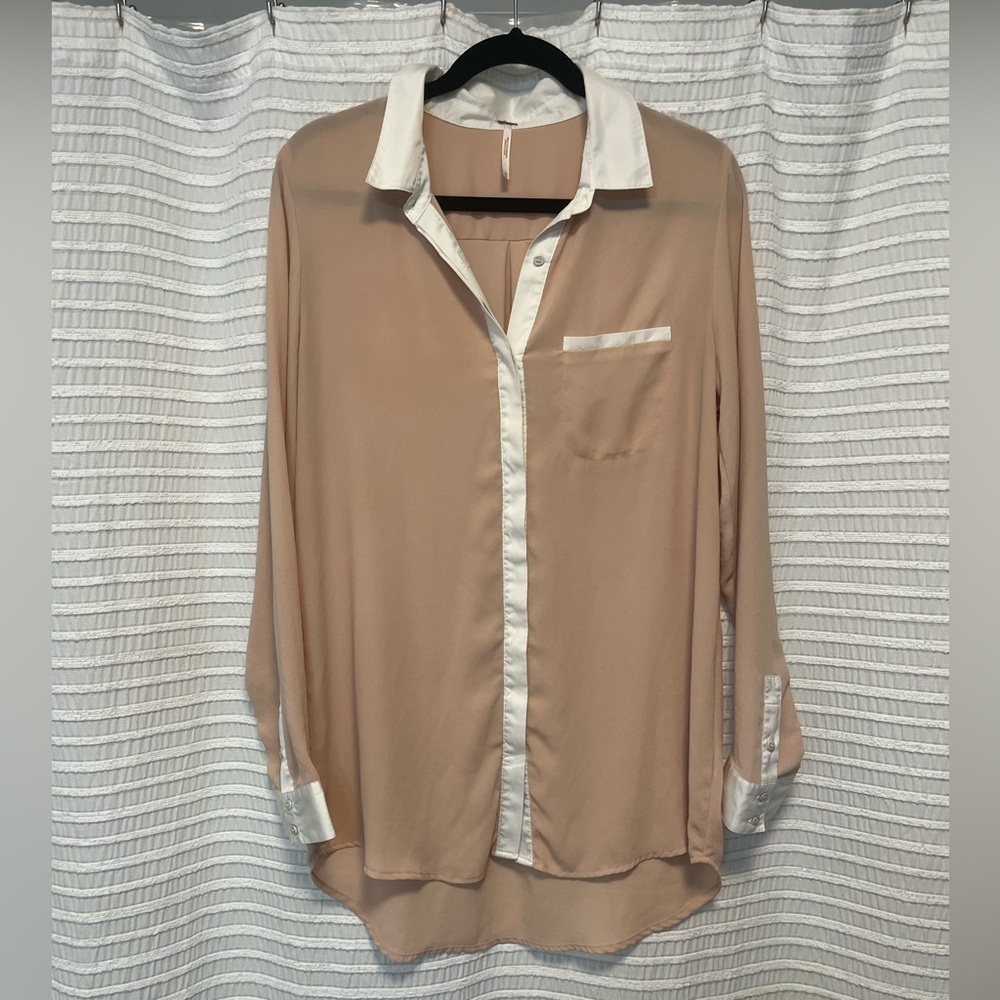 Free People Button Down Blush and White Blouse - Picture 2 of 5
